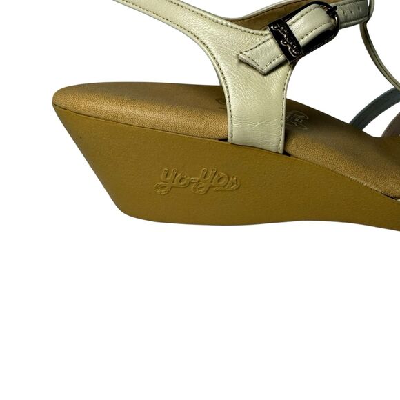 Vintage 70s Sandals YoYos Strappy Hippie Groovy Wedge Heel Pastel Leather 8.5 - Picture 13 of 16